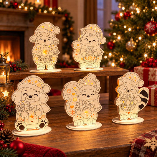 Christmas Animal Lighted Standee Laser Cut Bundle, 5 Cute Woodland Holiday Table Decor Designs