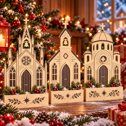 Bundle 3 Christmas Church Laser Cut Files, Wooden Church Table Decor, Christian Holiday Centerpiece, Religious Christmas Digital Download