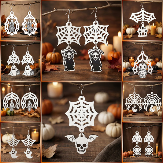 3D Halloween Earrings Bundle Spider Web Grim Reaper Skull Vampire Universal Vector Design for All Laser Cutters xTool Glowforge CNC