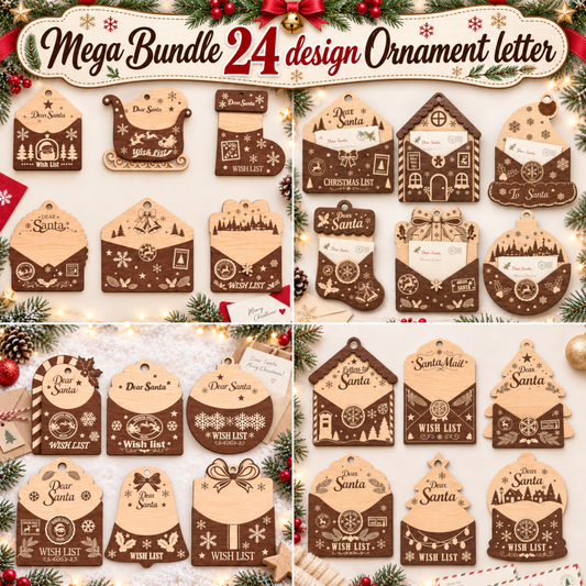 Christmas Letter Ornament Laser Cut Mega Bundle, 24 Dear Santa Wish List Holder Designs