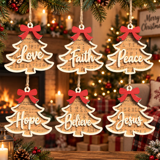 Christian Christmas Tree Ornament Bundle, 6 Music Sheet Laser Cut Ornaments, Faith Hope Love Peace Jesus Decor, Digital Download