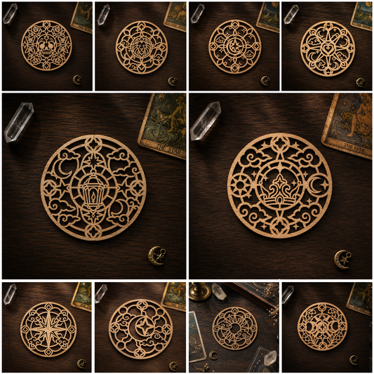 SVG DXF File Celestial Mystical Wooden Coaster Bundle Laser Cut Vector Design for Glowforge 3D Wood Wall Art | CUTSVG.COM
