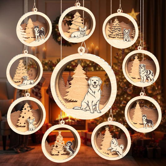 Dog Christmas Ornament Laser Cut Bundle, 10 Wooden Pet Holiday Tree Decoration Digital Designs