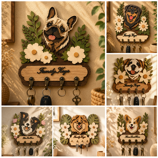 Personalized Dog Key Holder SVG | French Bulldog Key Rack SVG | Custom Family Keys Sign Laser Cut File | Dog Lover Wall Organizer SVG | Glowforge xTool CNC SVG