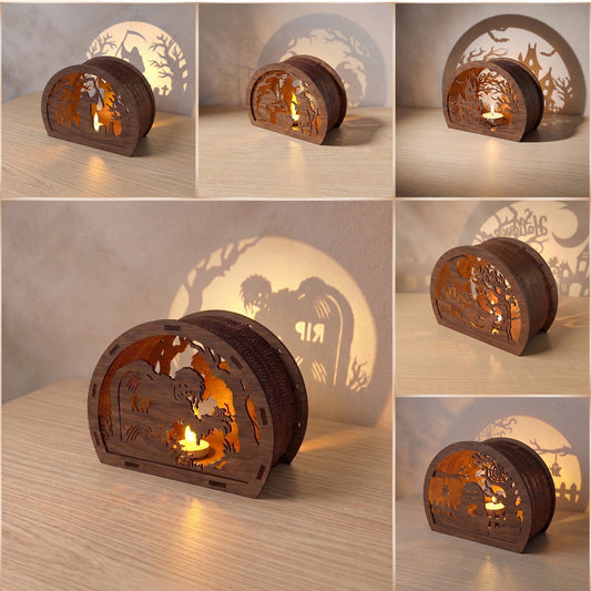 3D Halloween Semi Circle Lantern Tea Light Holder Spooky Zombie Graveyard Bundle Laser Cut Vector Design for Glowforge Table Decor