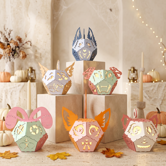 3D Geometric Animals Lantern Tea Light Holder Cute Wolf Fox Bunny Bundle Laser Cut Vector Design for Glowforge Table Decor