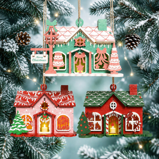 Multilayer Christmas Village House Ornaments Bundle 3D Gingerbread Holiday Hanging Plaques Vector Design File Compatible with All Laser Cutting Machines and CNC Routers