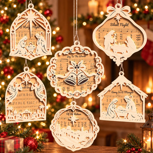 Nativity Christmas Ornament Bundle, Christian Hymn Laser Cut Decorations, Religious Wood Ornament Digital Download