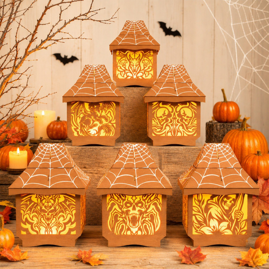 3D Halloween Lantern Tea Light Holder Spooky Spider Web Skull Grim Reaper Bundle Laser Cut Vector Design for Glowforge Table Decor
