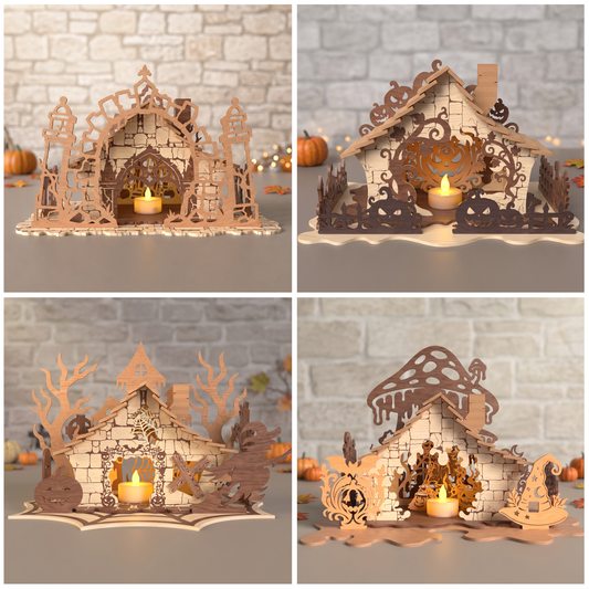 3D Halloween Witch House Diorama Bundle Spooky Castle Pumpkin Cabin Universal Vector Design for All Laser Cutters xTool Glowforge CNC