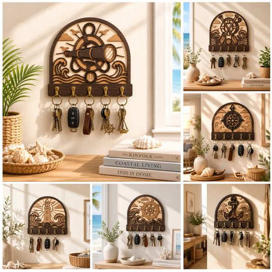 SVG DXF File Nautical Key Holder Bundle Multilayer Laser Cut Vector Design for Glowforge Wall Art | CUTSVG.COM