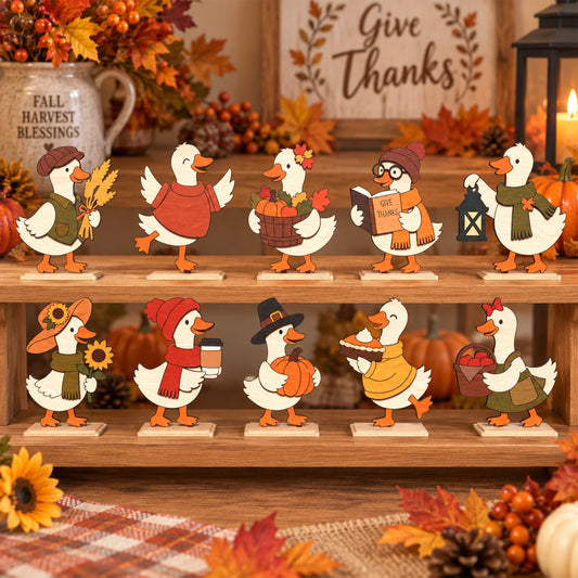 Thanksgiving Goose Standee Bundle, 10 Fall Harvest Duck Shelf Sitters, Autumn Table Decor, Laser Cut Digital Download