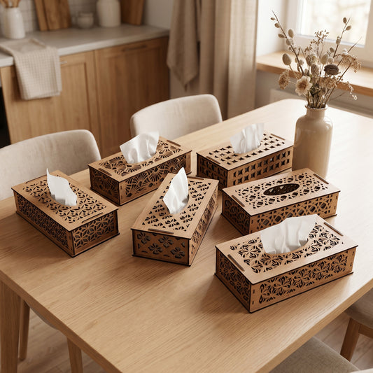 Floral Tissue Box Cover Laser Cut Wooden Holder Design for Glowforge Table Decor