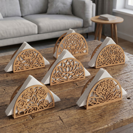 SVG DXF File Floral Napkin Holder Bundle Laser Cut Wooden Tissue Stand Design for Glowforge Wall Art Home Decor | CUTSVG.COM