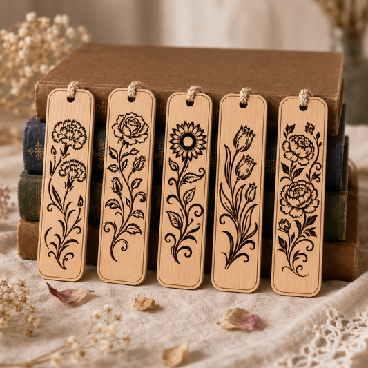 SVG DXF File Floral Flower Wooden Bookmark Bundle Laser Cut Vector Design for Glowforge Wall Art Home Decor | CUTSVG.COM