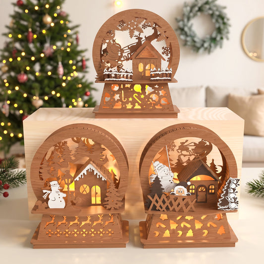 3D Multilayer Christmas Snow Globe Lanterns Bundle SVG DXF Winter Scene Light Boxes Laser Cut Files Compatible with All Machines