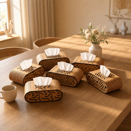 Geometric Oval Tissue Box Cover Bundle Laser Cut Wooden Holder Design for Glowforge Table Decor