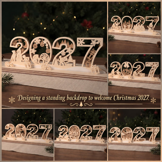Christmas New Year 2027 Shelf Sitter Laser Cut Bundle, 6 Wooden Standing Number Table Decor Digital Designs