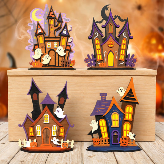 3D Halloween Haunted House Stand Ornament Bundle Spooky Ghost Moon Castle Universal Vector Design for All Laser Cutters xTool Glowforge CNC