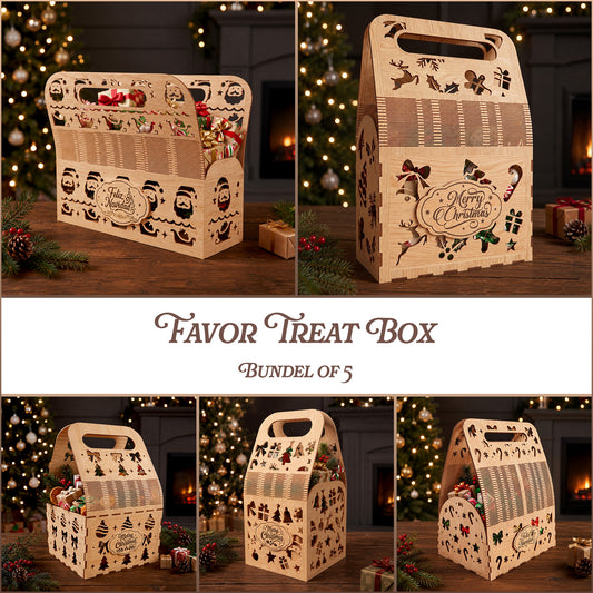 3D Multilayer Christmas Favor Treat Box Bundle SVG DXF Holiday Gift Tote Laser Cut Files Compatible with All Machines