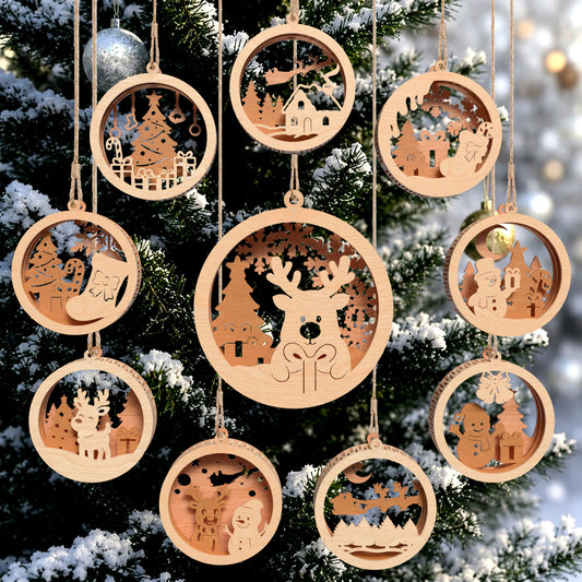3D Multilayer Christmas Round Ornaments Bundle SVG DXF Winter Scene Hanging Baubles Laser Cut Files Compatible with All Machines