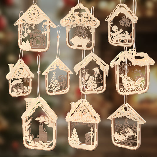 Christmas House Ornament SVG Bundle | Layered Holiday House Ornament Files | Winter Cottage & Christmas Scene Laser Cut Decorations for Glowforge
