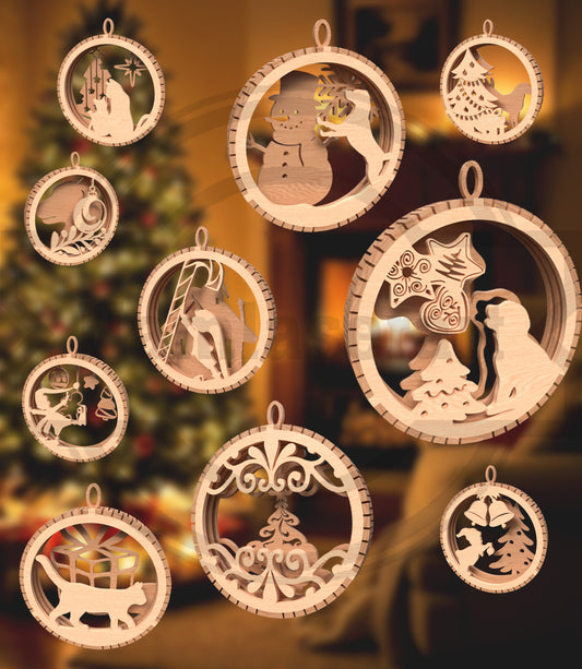 Christmas Ornament SVG Bundle | Layered Christmas Bauble Laser Cut Files | Snowman, Penguin, Nativity, Bells & Winter Holiday Ornament Set for Glowforge, xTool & LightBurn