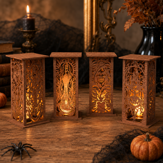 3D Halloween Lantern Tea Light Holder Gothic Skull Snake Pumpkin Bundle Laser Cut Vector Design for Glowforge Table Decor