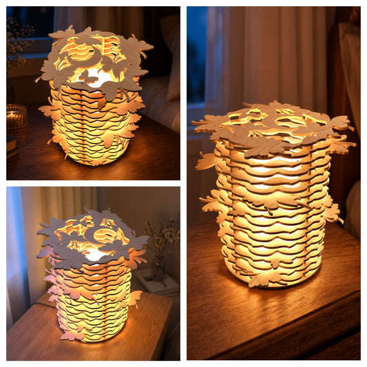 Autumn Basket Lantern SVG | Fall Leaves & Butterfly Laser Cut Lamp | Layered Wooden Night Light | Glowforge SVG Digital Download