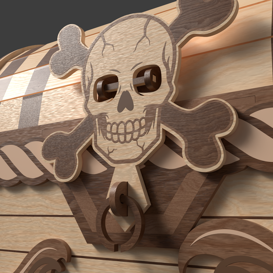 SVG DXF File Pirate Treasure Chest Beer Caddy Laser Cut 3D Wood Bottle Holder Design for Glowforge Wall Art Home Decor | CUTSVG.COM
