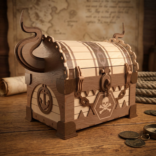 Pirate Treasure Chest Beer Caddy Bundle Laser Cut 3D Wood Bottle Holder Design for Glowforge Table Decor